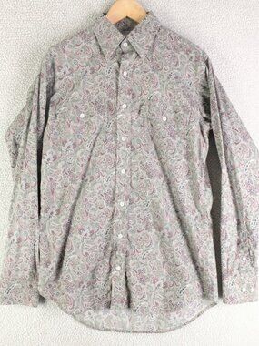 Schaefer Outfitters Shirt Mens 15.5 34 35 Medium Green Purple Paisley Button Up